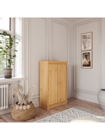 Estante de madeira com 1,19 m no acabamento cera natural com duas portas/ Coleção biblioteca